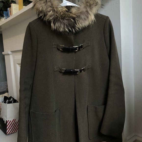 MAJE Raccoon Fur TRimmed Wool Coat Jacket - Picture 1 of 6
